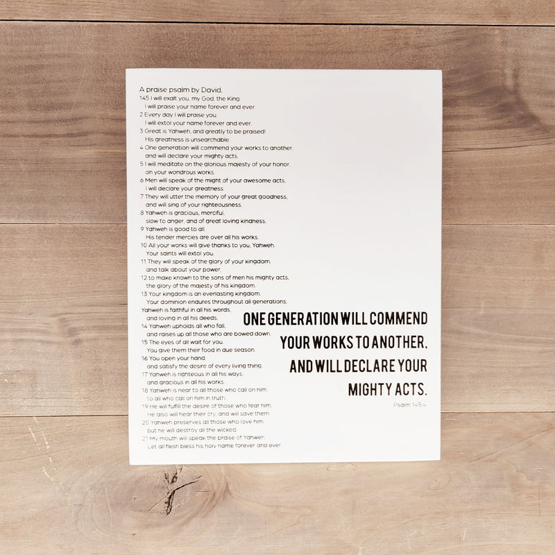 Declare Your Mighty Acts | Psalm 145:4 | Wood Canvas