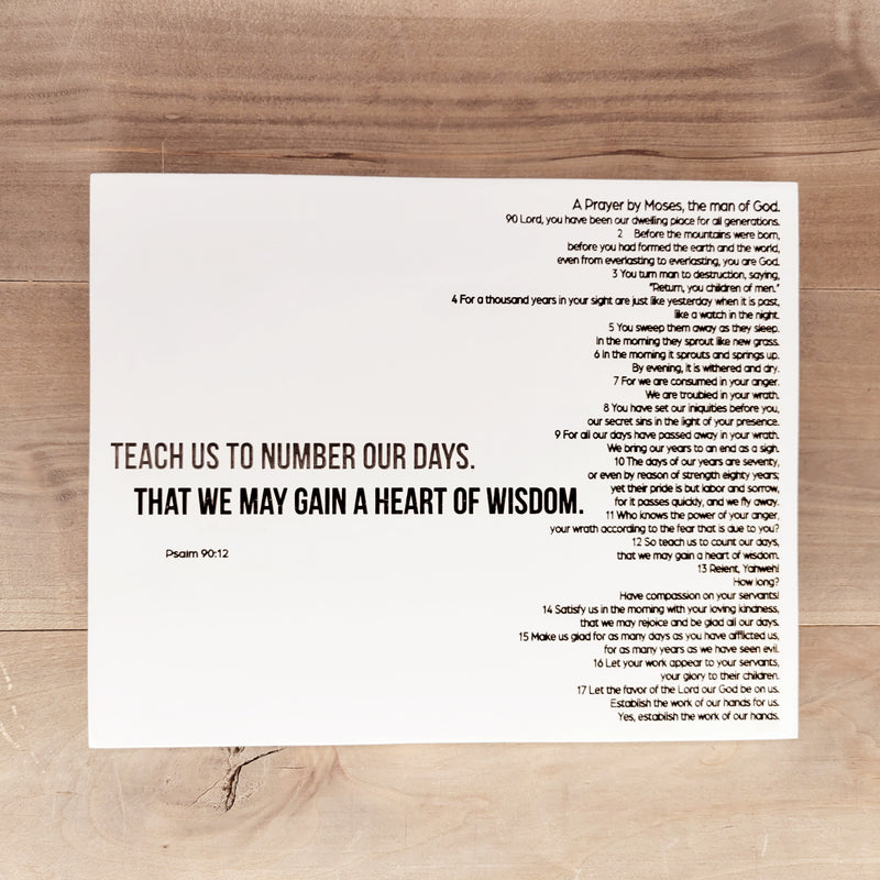 Teach us to Number Our Days, Psalm 90:12 - Wood Canvas