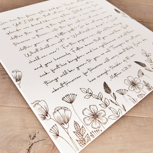 Flowers of the Field | Matthew 6:28‐34 | Wood Canvas