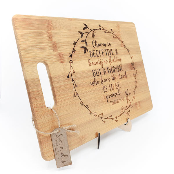 Bamboo Cutting Board Engraved | "Charm" Proverbs 31:30
