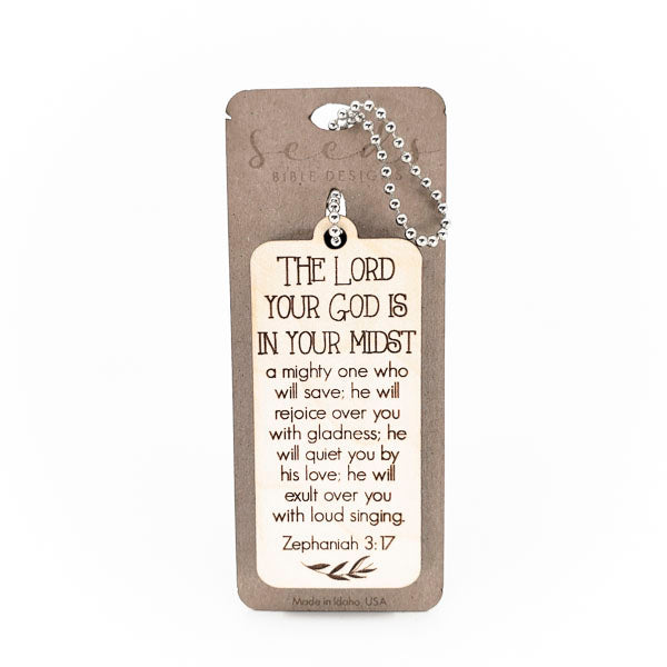 Wood Engraved Keychain - "In Your Midst" Zephaniah 3:17