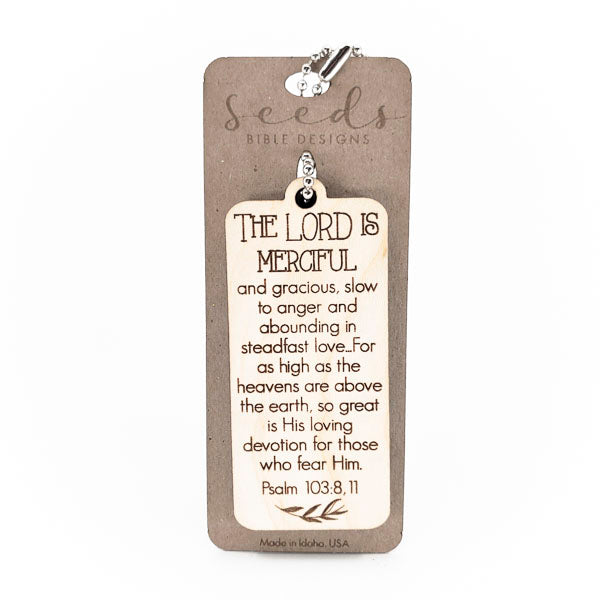 Wood Engraved Keychain - "Merciful" Psalm 103:8, 11